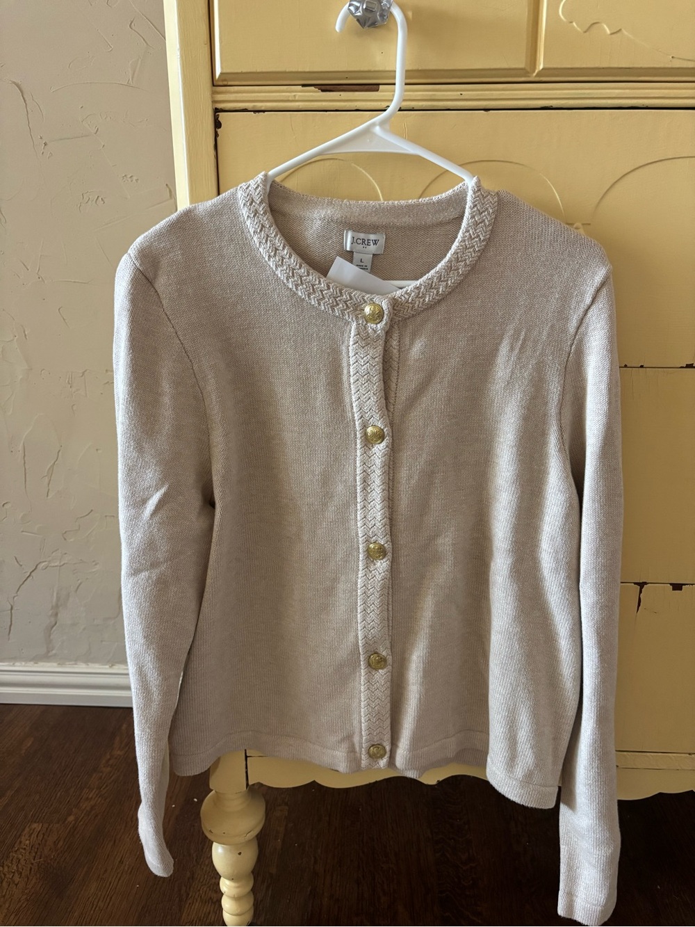 J. Crew Cream Braided-Trim Button Cardigan